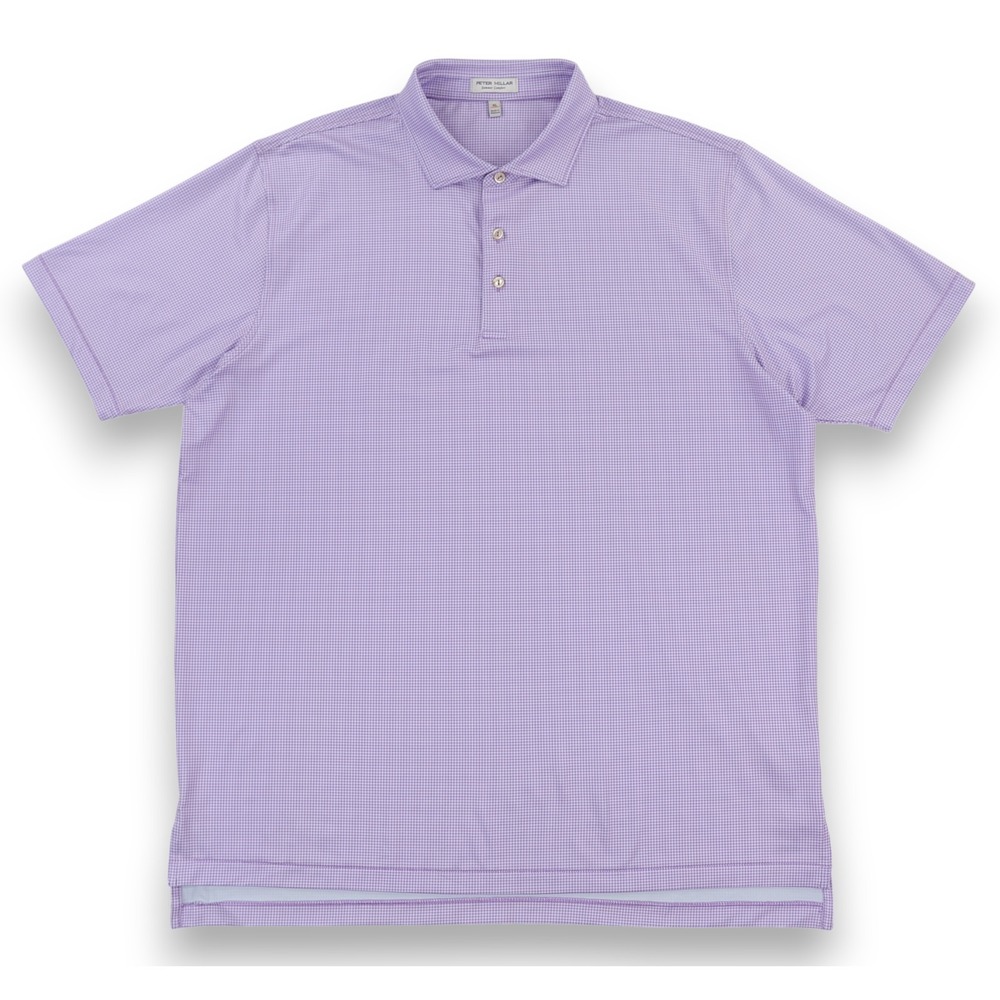 Peter Millar Gingham Performance Jersey Golf Polo Shirt Mens XL Purple